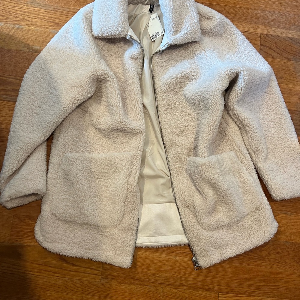 Cream teddy coat jacket size medium brand new